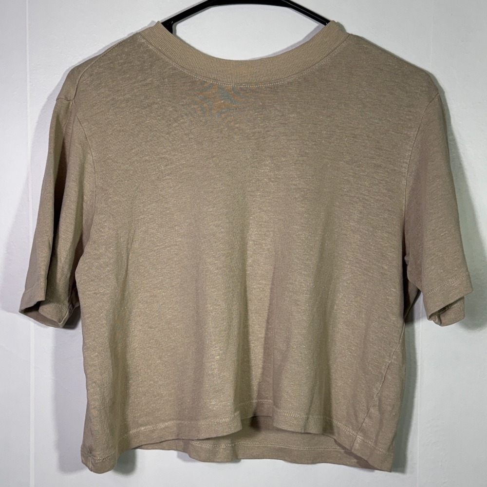 Pistola Tan Organic Cotton Hemp Boxy Cropped Short Sleeve Tee Size XS Coastal